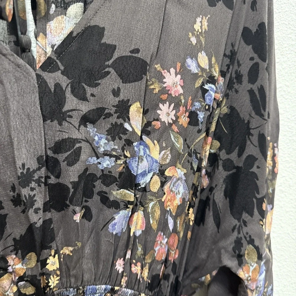 Lovestitch Dress Size L. Long sleeve Floral Midi‎ Dresd Smocked Waist Spring